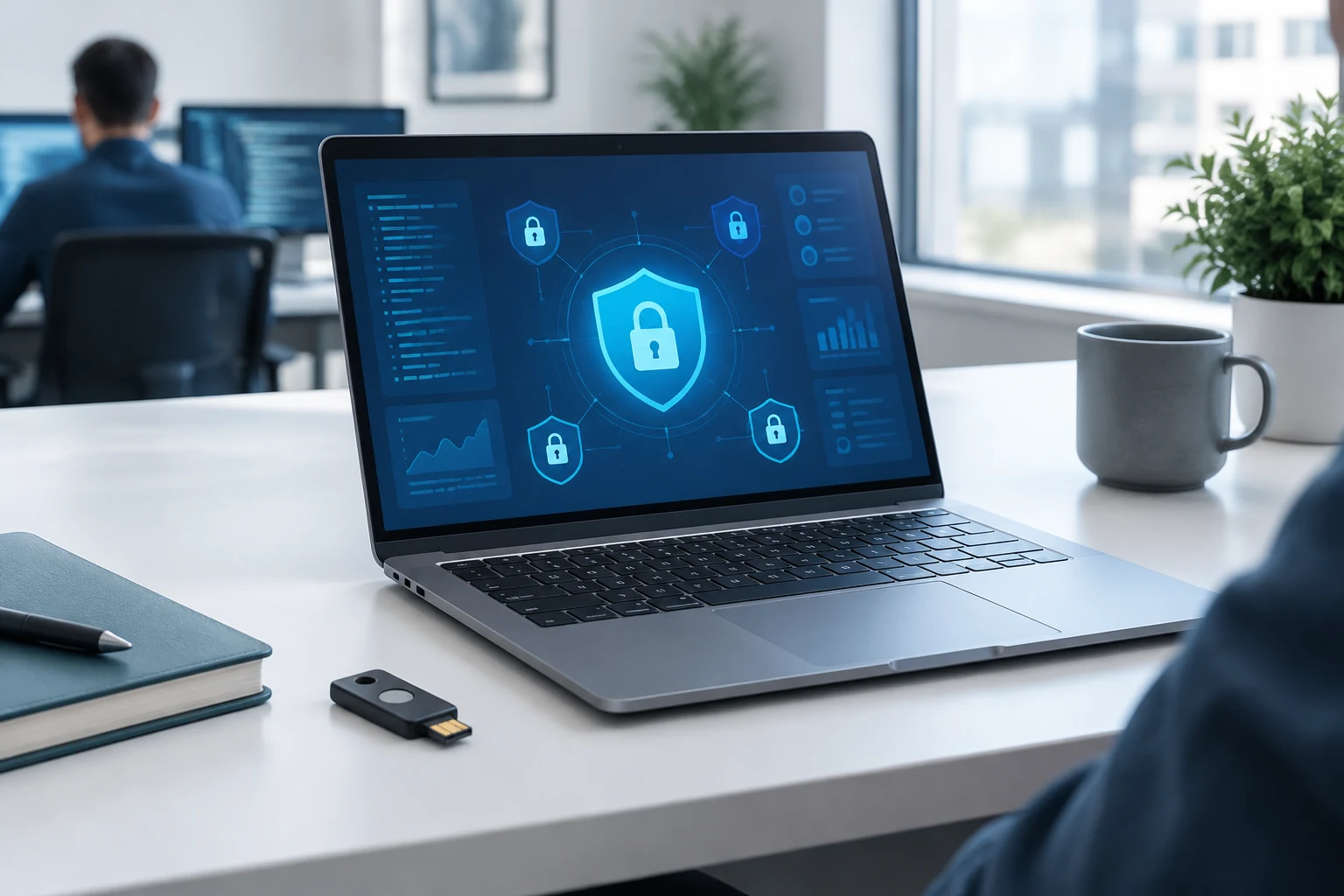 Laptop with a security dashboard and a hardware security key