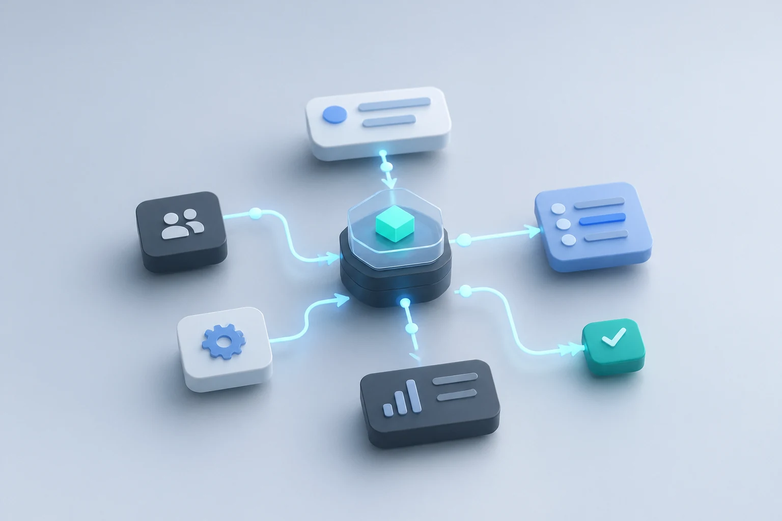 Connected blocks representing an automated business workflow