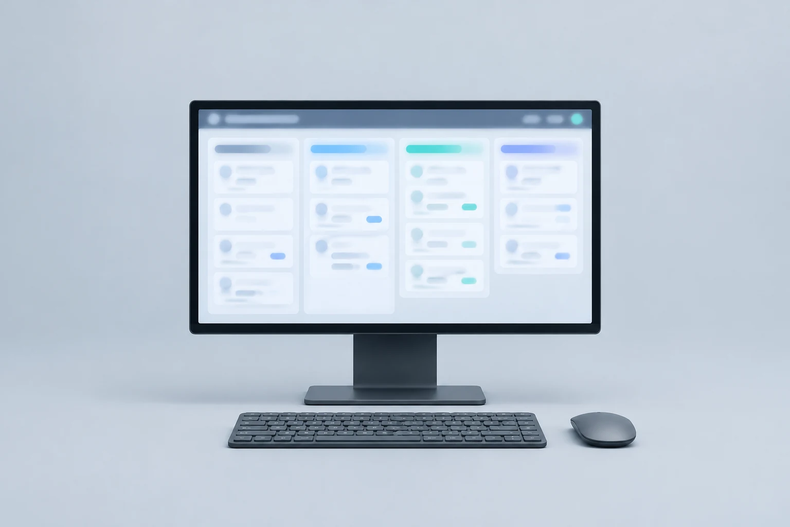 Monitor showing a sales pipeline board of a custom CRM