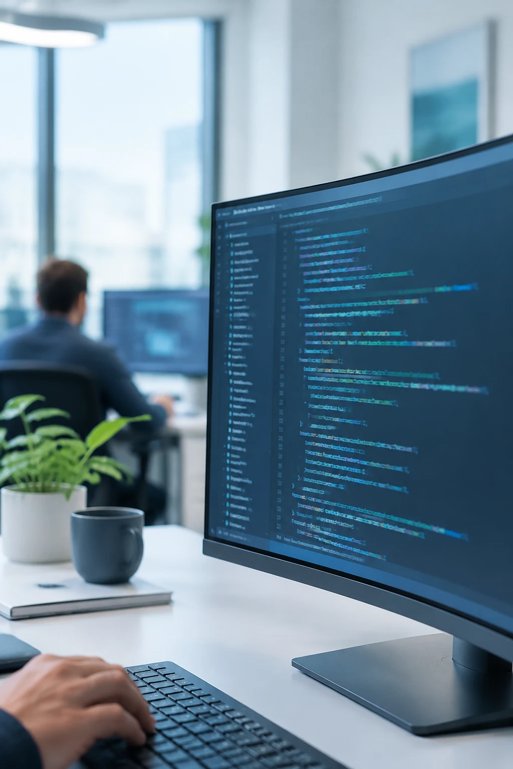 Monitor showing code in a dark editor